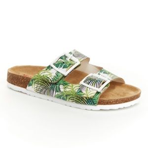 UnionBay Slide Sandal Double Buckle Melissa Green Palm Tree Size 7.5